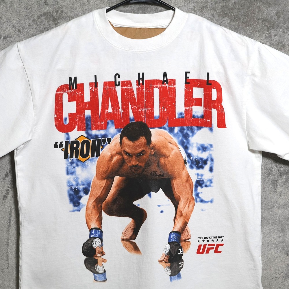 UFC T-Shirt Mens Large White Michael Chandler Iron Graphic‎ Short Sleeve Tee